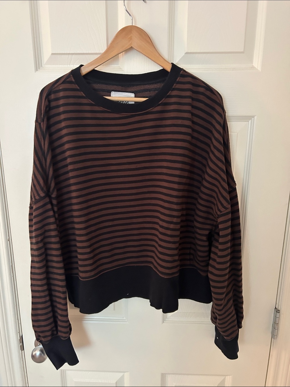 aerie Brown and Black Striped Crewneck Sweater